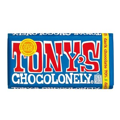 Tony&#39;s Chocolonely - 70% Dark Chocolate Bar - Belgium Chocolate, No Artificial Flavoring, Fairtrade &amp; B Corp Certified - 6.35 Oz