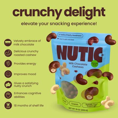 Nutic Milk Chocolate Covered Cashews - 1LB, Creamy Delights for Snacking &amp; Gifting, Irresistible Chocolate-Covered Nuts for Holidays and Everyday Indulgence - Made in the USA - (Pack of 1)