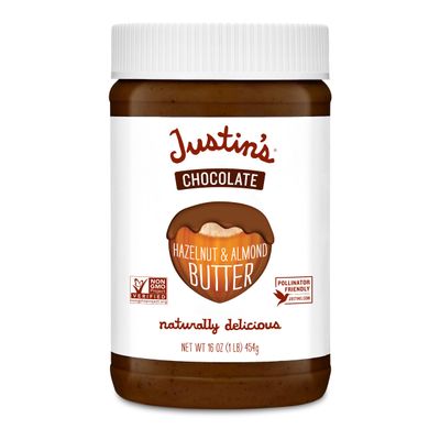 Justin&#39;s Chocolate Hazelnut and Almond Butter, Organic Cocoa, No Stir, Gluten-free, Responsibly Sourced, 16 Ounce (Pack of 1)