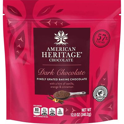 American Heritage Chocolate - 12 Oz - 57% Finely Grated Cacao Baking Artisanal Dark Chocolate with a Hint of Vanilla, Orange, and Cinnamon