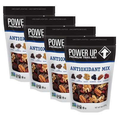 Power Up Antioxidant Trail Mix By Gourmet Nut, Dried Fruit &amp; Nuts Mix, Raisins Dark Chocolate Walnuts Blueberries Pecans &amp; Cranberries - Keto &amp; Paleo Non GMO Vegan Gluten Free, 8oz Bags (Pack of 4)
