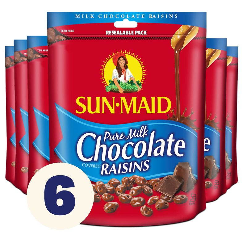 Sun-Maid Chocolate Covered Raisins Snacks, Pure Milk Chocolate Raisins, 7 oz Resealable Bags (Pack of 6)