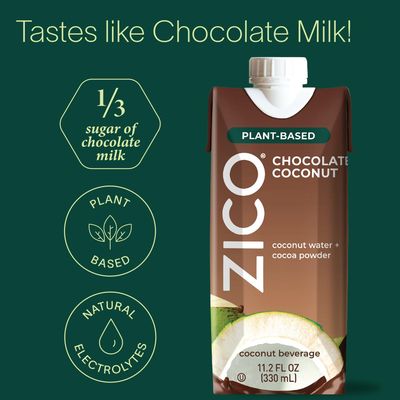 Zico Chocolate Coconut Water, Dairy-free, Plant-based, tastes like Chocolate Milk, 11.2 Fl Oz (Pack of 12)