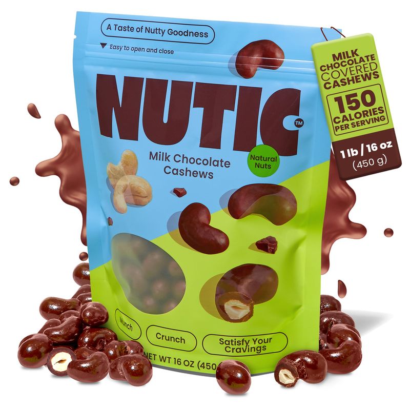 Nutic Milk Chocolate Covered Cashews - 1LB, Creamy Delights for Snacking &amp; Gifting, Irresistible Chocolate-Covered Nuts for Holidays and Everyday Indulgence - Made in the USA - (Pack of 1)