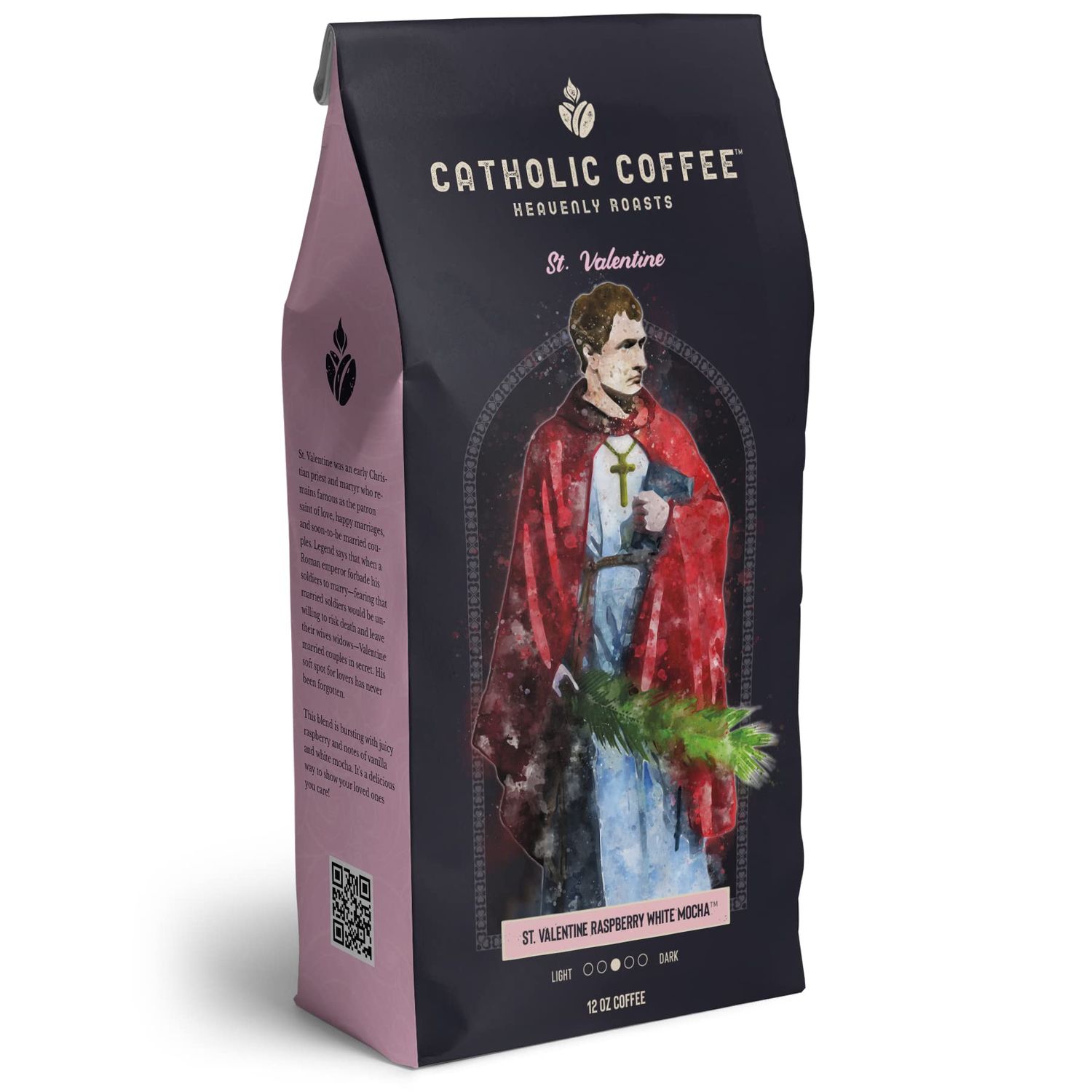 St. Valentine Raspberry White Chocolate 12 ounces Catholic Coffee (Ground) Small-Batch Craft Coffee, Gift for Catholic Faithful &amp; Coffee Lovers