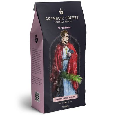 St. Valentine Raspberry White Chocolate 12 ounces Catholic Coffee (Ground) Small-Batch Craft Coffee, Gift for Catholic Faithful &amp; Coffee Lovers
