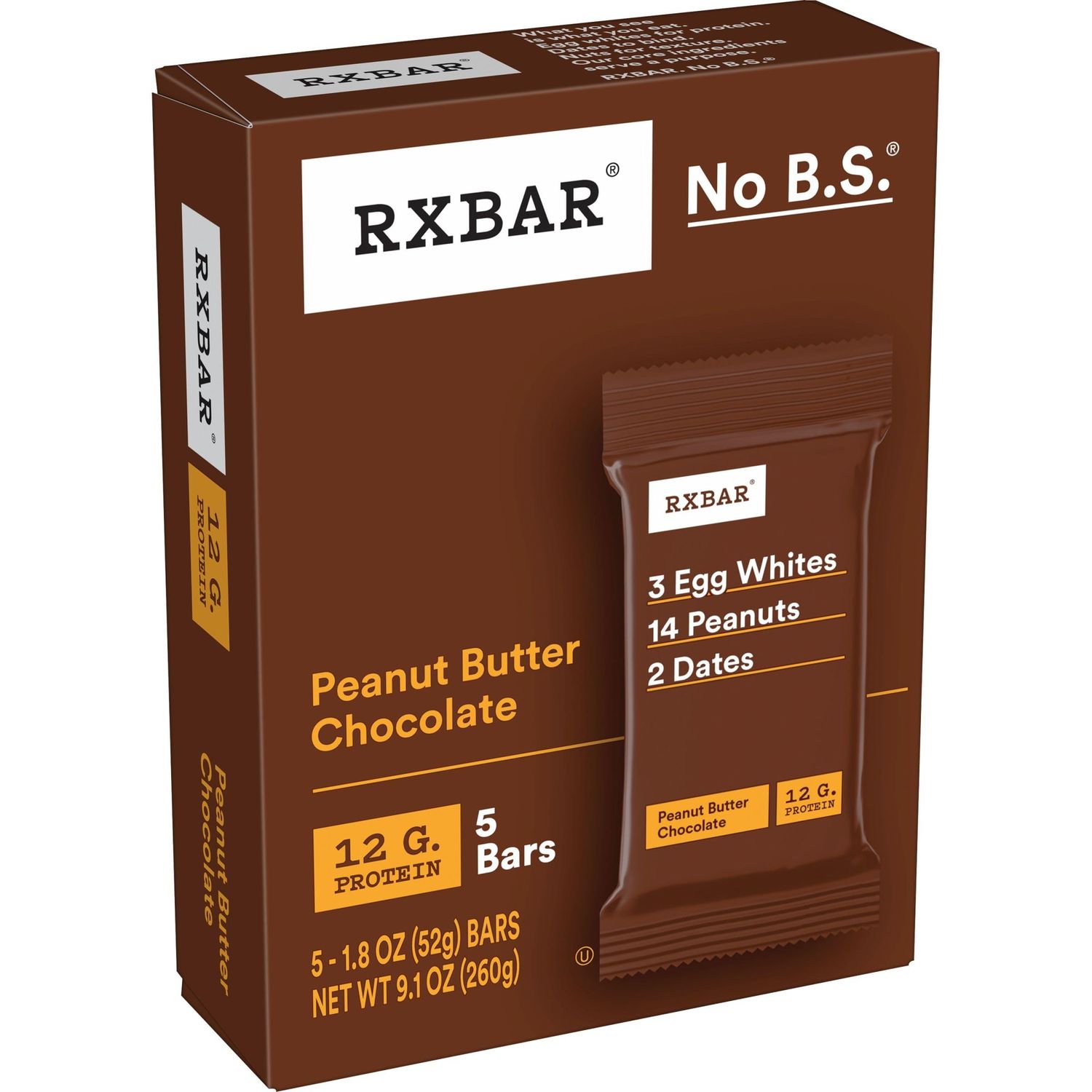 RXBAR Protein Bars, 12g Protein, Gluten Free Snacks, Peanut Butter Chocolate, 9.1oz (5 Bars)