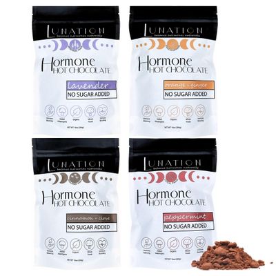 Lunation Hormone Hot Chocolate | Organic Cacao Powder and Hormone Supporting Adaptogens | Female Cycle Syncing Ingredients | 40 OZ Total | Pack of 4 (Female Cycle Support Bundle)