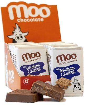 Moo Chocolates All Natural Milk Chocolate Mini Bars with Graham Cracker 0.7 oz, 14 ct (Pack of 1) | 100 Calorie Snacks for On-the-Go, Lunchboxes, Office