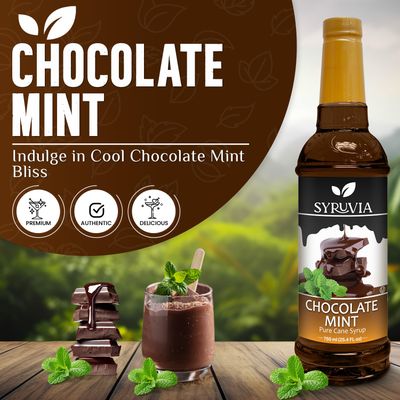 Syruvia Chocolate Mint Coffee Syrup - 25.4 fl oz Premium Coffee Flavoring Syrup - Kosher Coffee Syrups, Gluten Free, No Coloring, Perfect for Drinks, Soda, Shakes, Desserts, and More.
