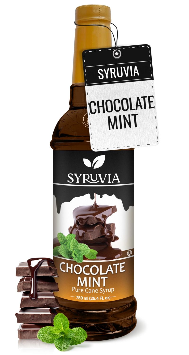 Syruvia Chocolate Mint Coffee Syrup - 25.4 fl oz Premium Coffee Flavoring Syrup - Kosher Coffee Syrups, Gluten Free, No Coloring, Perfect for Drinks, Soda, Shakes, Desserts, and More.