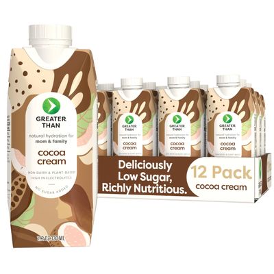 Greater Than Lactation Supplement Support, Coconut Water, Vitamins &amp; Electrolyte Drink for Breastfeeding &amp; Immune Support, Lactation Cookies Alt, Gluten Free, Low Sugar, 12 Pack, Chocolate Cocoa Cream