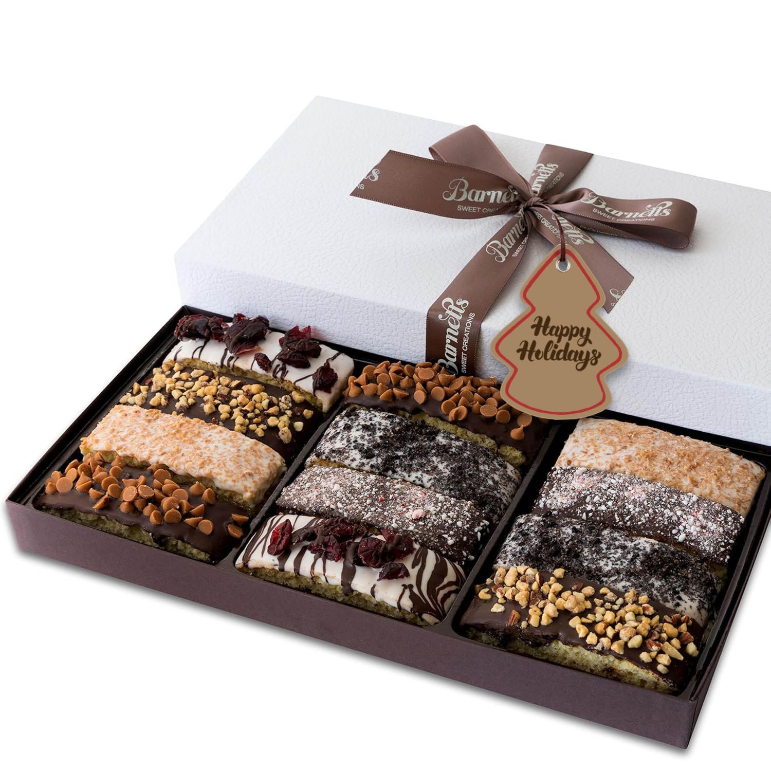 Barnetts Christmas Gift Baskets, 12 Chocolate Biscotti Gourmet Holiday Chocolate Cookies Gift Box for Women, Gifts Ideas Food Delivery for Men Aunt Grandma