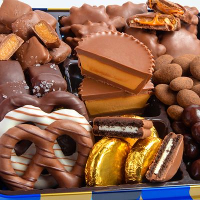 Blue Bow Gourmet Artisanal Chocolate Assortment Gift Tin for Christmas, Birthday, Thank You