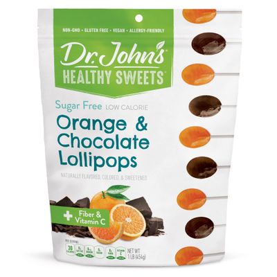 Dr. Johns Sugar Free Candy, Healthy Lollipops with Zero Sugar, Low Calorie Snacks, Keto Friendly Hard Candy Sweets, Orange &amp; Chocolate Oval, 60 Count, 1 LB