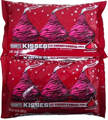 Holiday Hershey&#39;s Kisses Milk Chocolate with Cherry Cordial Crme, 10-Ounce Bag (Pack of 2)