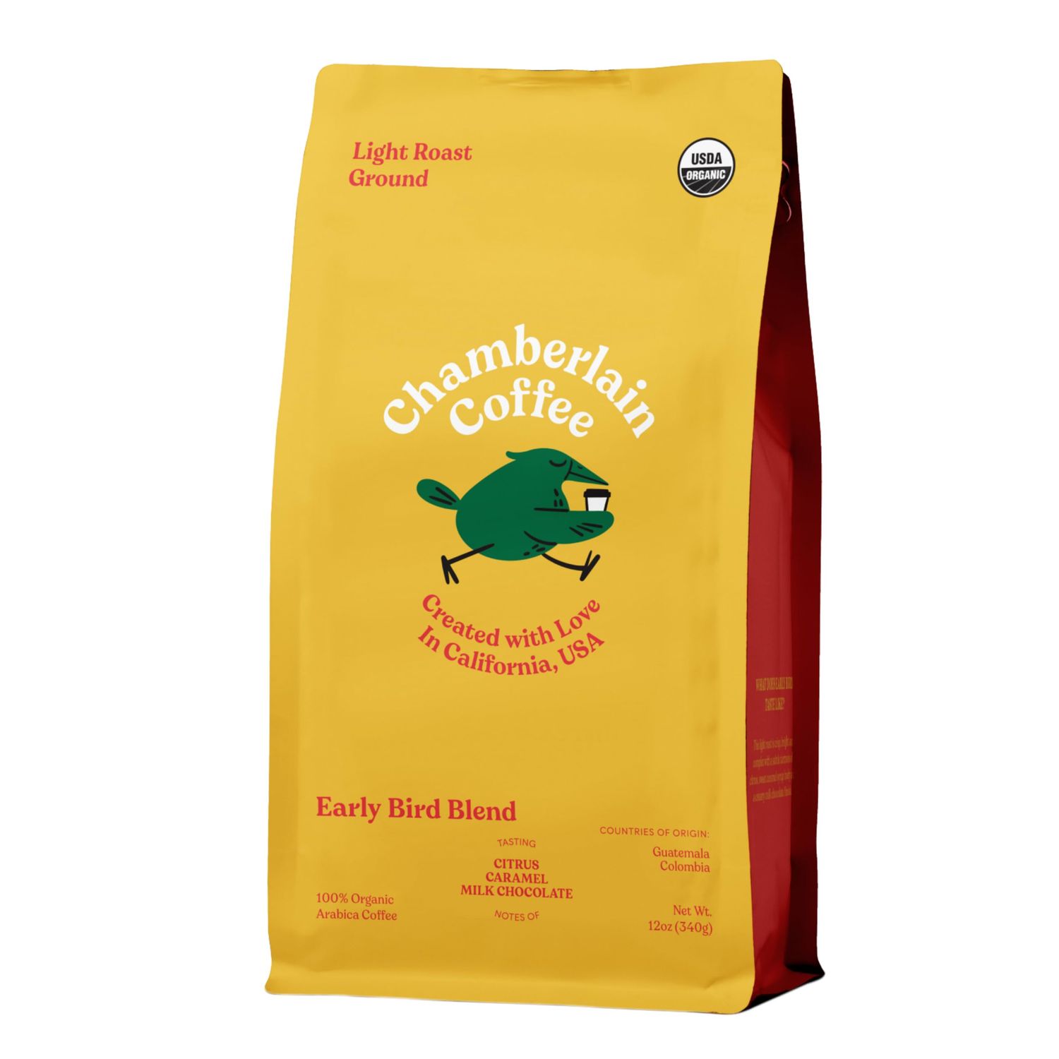 Chamberlain Coffee Early Bird Blend - Light Roast Ground Coffee Beans with Notes of Citrus, Caramel &amp; Milk Chocolate - Specialty Ground Coffee Freshly Roasted In California - 12 oz