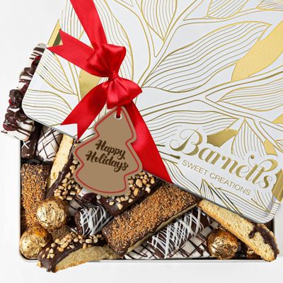 Christmas Gift Basket with Biscotti Cookies &amp; Chocolate Truffles, Holiday Cookie Gift Tin Ideas for Women, Food Delivery for Coworkers, Family &amp; Friends