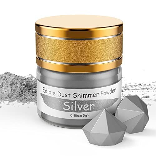 Jelife Silver Edible Luster Dust - 5 Grams Food Grade Cake Dust Shimmer Powdered, Edible Metallic Powder Food Coloring for Cake Decorating, Chocolates, Fondant, Drinks, Painting &amp; More, Vegan