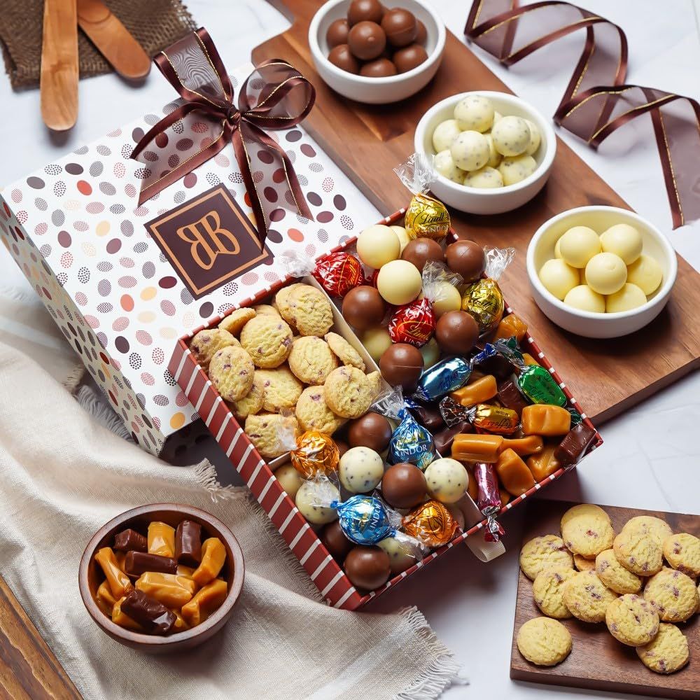 Broadway Basketeers Chocolate Gift Basket Share Your Feelings with a Reusable Gift Box Filled with Chocolates &amp; Sweets. Perfect for Christmas Holiday Delivery, Women Men Friends, Business, Corporate