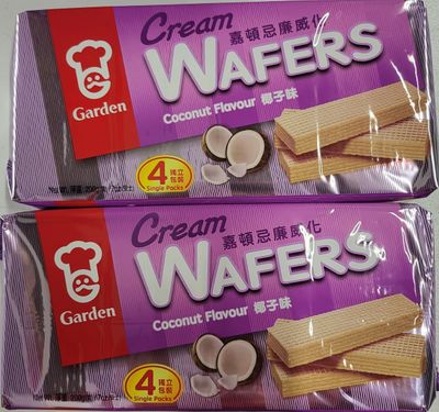 Garden Cream Wafers, Pack of 2, 7 oz each pack, Flavors of Chocolate, Vanilla, Strawberry, Cappuccino, Matcha, Coconut, Orange (Coconut)