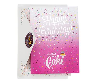 InstaCake Cards Happy Birthday Let&#39;s Celebrate with Cake Pink Birthday Card includes Single Serve Mug Cake (Double Chocolate)