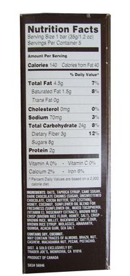 Trader Joes Raises the Bar Gluten Free Chewy Granola Bars, Dark Chocolate Chunk, 5 Count Box, (2 Pack)