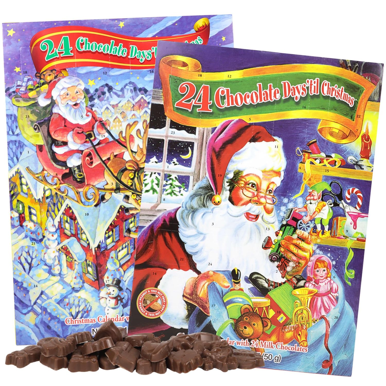 Santa Claus 24 Day Chocolate Filled Advent Calendar, Countdown to Christmas 2024, Holiday Tradition (Pack of 2)