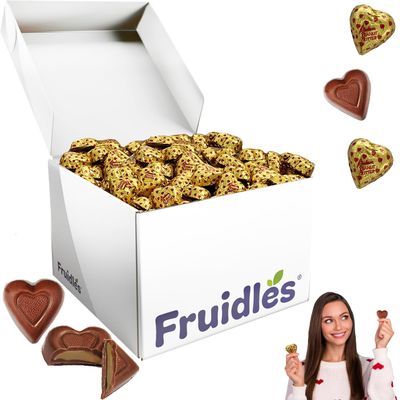 Fruidles Valentine&#39;s Milk Peanut Butter Chocolate Hearts, Holiday Treats, Individually Wrapped Foils, Kosher Certified Dairy (5 Pounds (Bulk))