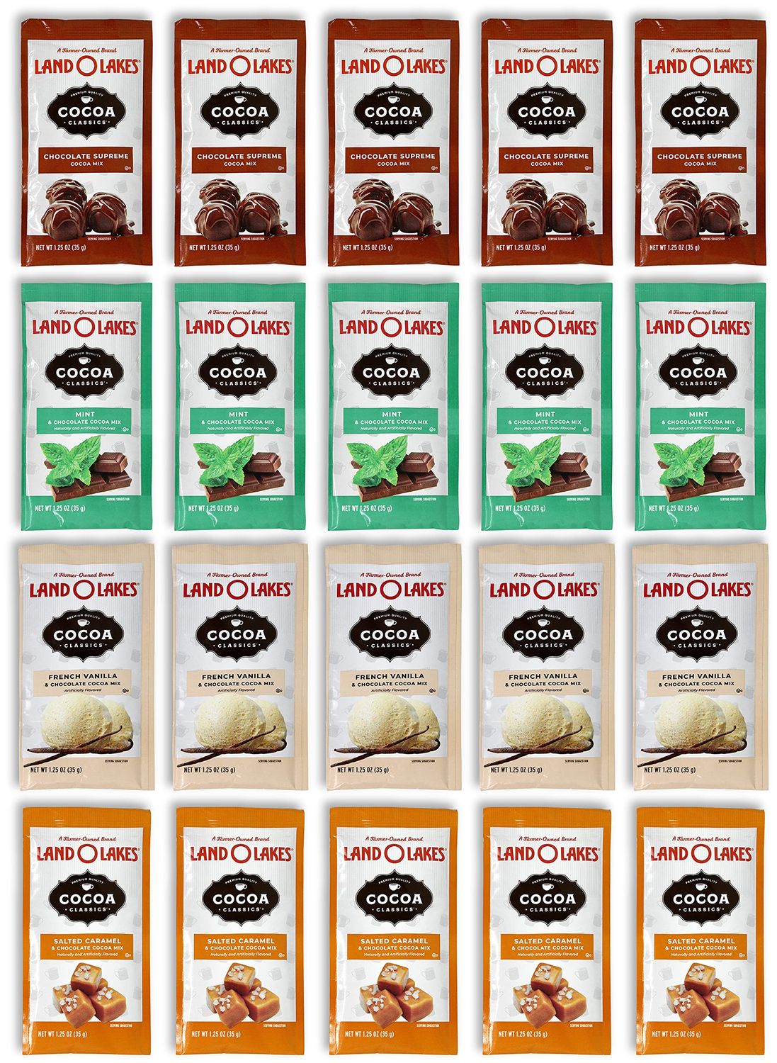 Niro Assortment | Land O Lakes Hot Chocolate Variety Pack | 20 Pack 4 Different Flavors | Single Serve Packets