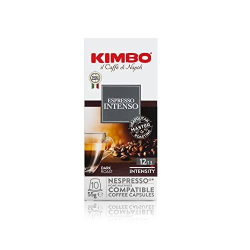 Kimbo Espresso Intenso Single Serve Compatible Coffee Capsules - Blended and Roasted in Italy - Dark Roast with Dark Chocolate Flavor - 10 Count