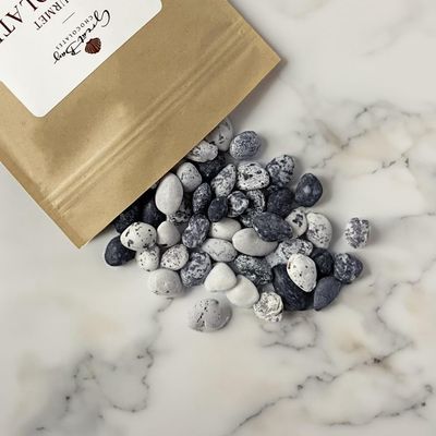 Chocolate Beach Pebbles Edible Candy by Great Bay Chocolates. Peanut and Tree Nut Free for Beach, Seaside and Nautical events.