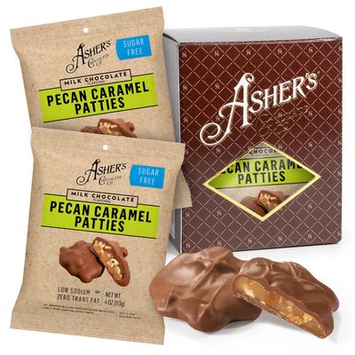 Asher&#39;s Chocolates, Sugar Free Pecan Caramel Patties, Milk Chocolate Assorted Keto Caramel Patty, Zero Sugar, Small Batches of Kosher Chocolate, Family Owned Since 1892 (Sugar Free, 8oz)