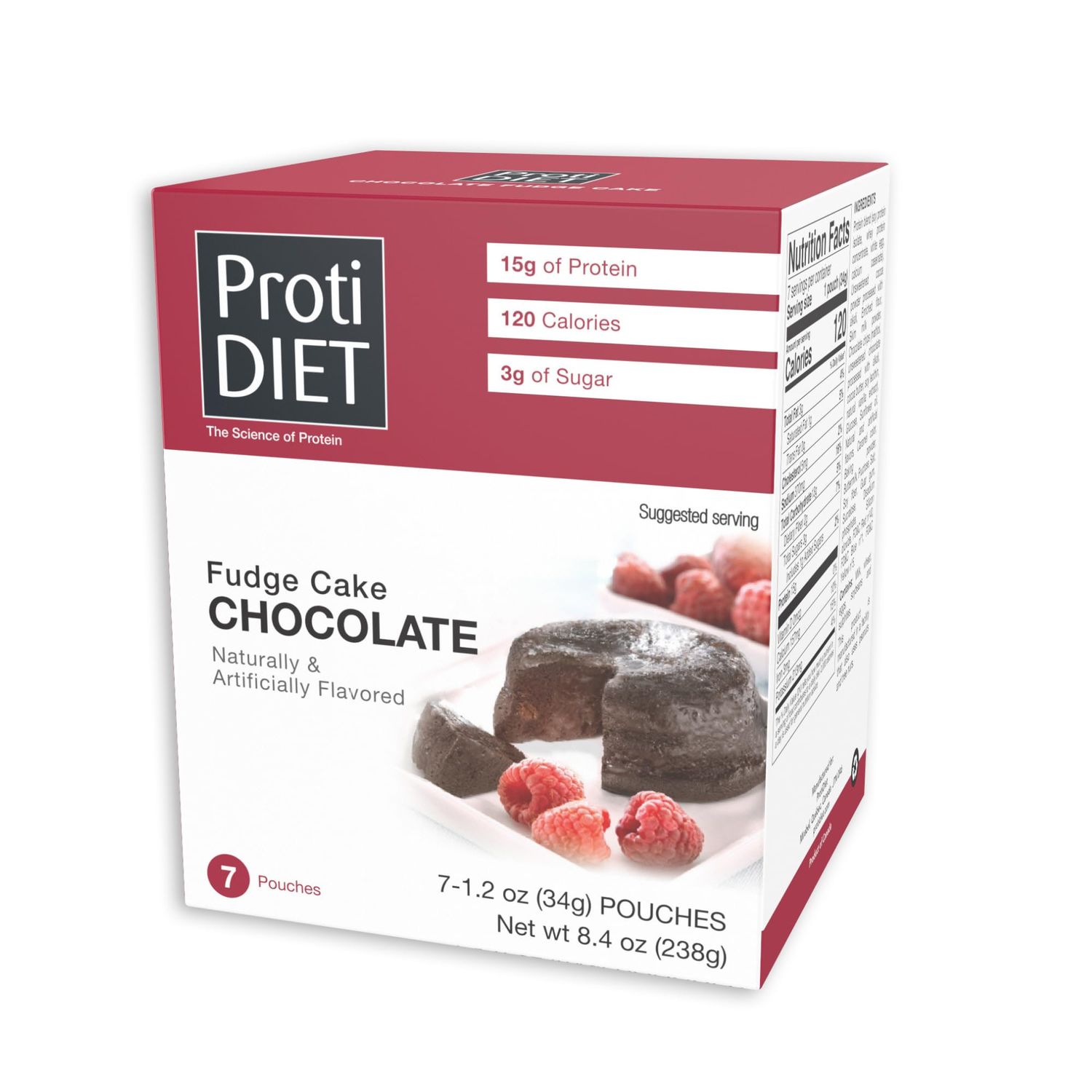 ProtiDIET Protein Chocolate Fudge Cake - 15g Protein - Low Fat High Protein Snacks for Adults - Quick and Easy-to-Prepare Healthy Protein Snack - 7 Cake Mix Pouches Per Box