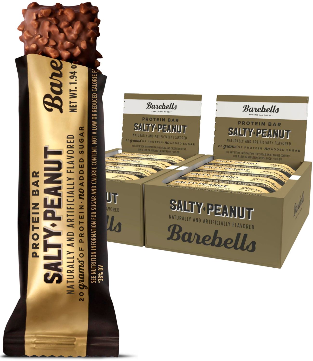 Barebells Protein Bars Salty Peanut - 12 Count, Pack of 2 - Protein Snacks with 20g of High Protein - Chocolate Protein Bar with 1g of Total Sugars - Perfect on The Go Protein Snack &amp; Breakfast Bars.