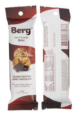 Berg Oat N&#39; Energy Bites - Non-GMO, Gluten Free, Dairy Free, Soy Free and Vegan - Clean Energy Snack - 1.5oz, Pack of 8 (Peanut Butter &amp; Dark Chocolate)