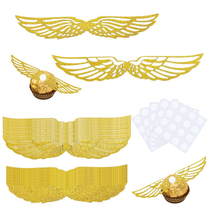 100 PCS Golden Glitter Wings Birthday Cake Toppers,Wizard Party Chocolate Decoration Cupcake Toppers Shiny Cake Party Decorations for for Sweets, Cakes, Cupcakes, Party, Theme Party