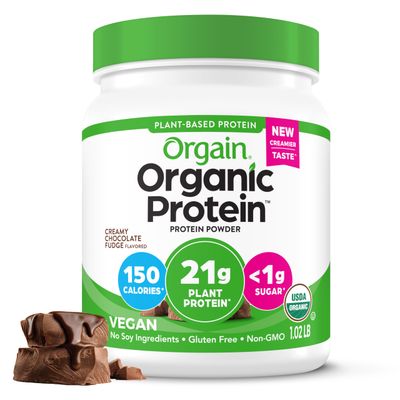 Orgain Organic Vegan Protein Powder, Creamy Chocolate Fudge - 21g Plant Protein, 7g Prebiotic Fiber, No Lactose Ingredients, No Added Sugar, Non-GMO, Shakes &amp; Smoothies, 1.02 lb (Packaging May Vary)