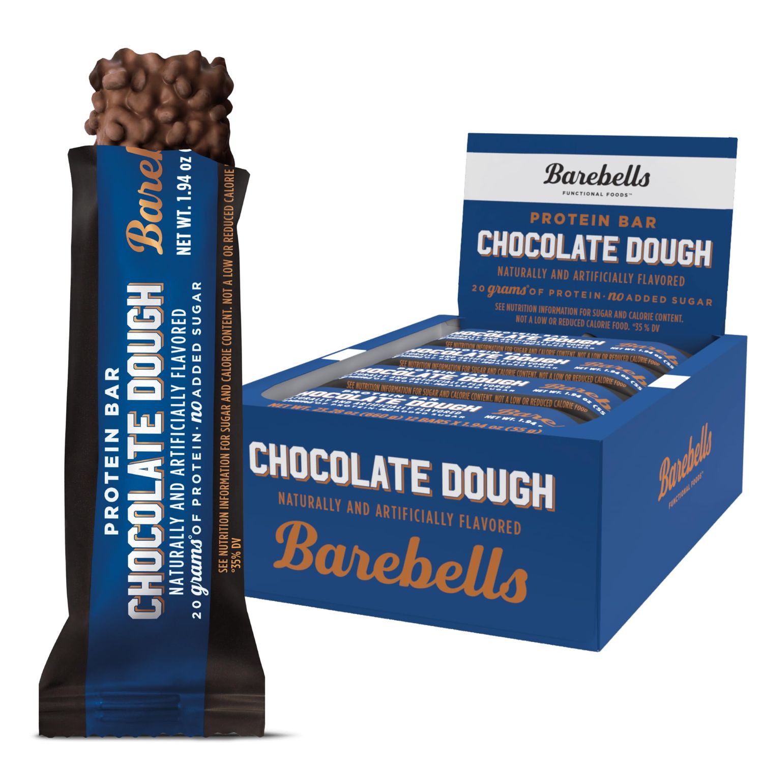 Barebells Protein Bars Chocolate Dough with 1g of Total Sugars - 12 Count, 1.9oz Bars - Snacks with 20g of High Protein - On The Go Protein Snack &amp; Breakfast Bars
