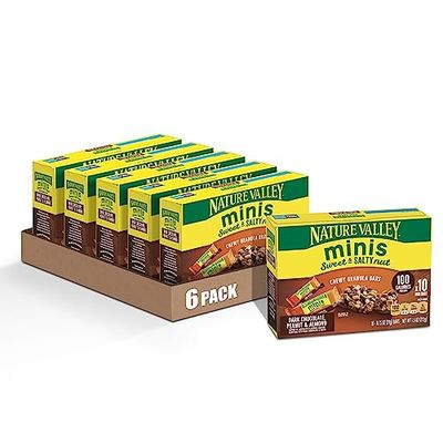 Nature Valley Mini Granola Bars, Sweet and Salty Nut, Dark Chocolate Peanut Almond, 10 Bars, 7.5 OZ (Pack of 6)