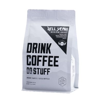 DRINK COFFEE DO STUFF, Hell Yeah!, Blend, Whole Bean, Medium Roast, Sweet, Chocolate, Caffeine, Organic, Lake Tahoe Coffee