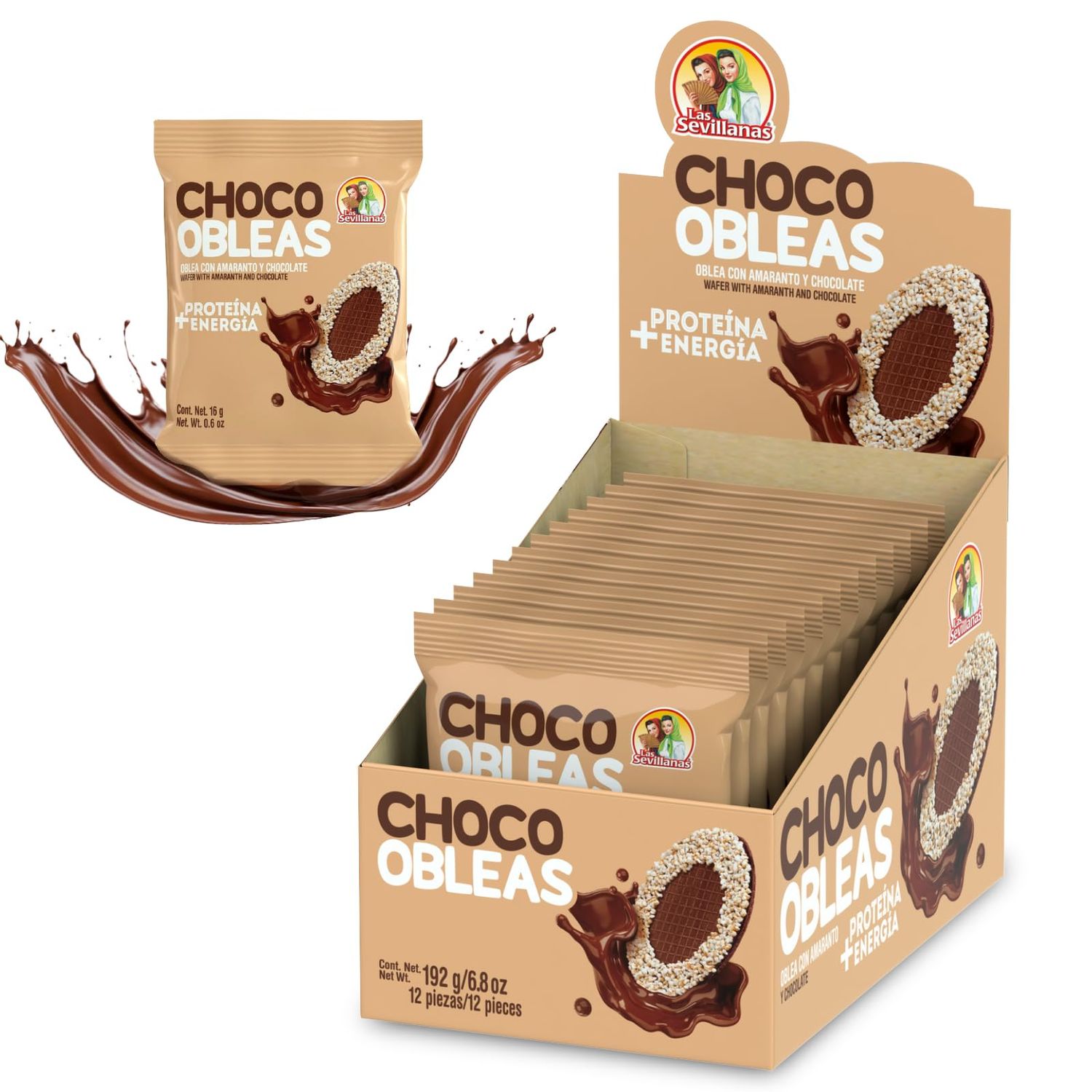 Las Sevillanas Choco Obleas con Amaranto y Chocolate - Chocolate Wafers with Amaranth (Dulces Mexicanos) - High Protein, Low Calorie - 12 Pack (6.8 oz) - Healthy Mexican Snack
