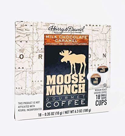 Harry &amp; David Moose Munch Gourmet Coffee 18 Single Serve Cups Beverage Hot or cold (Milk Chocolate Caramel)