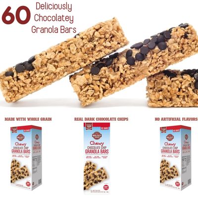 Wellsley Farms Chewy Chocolate Chip Granola Bars, 60 Count (3 lbs 4.8 oz) - 110 Calories Per Bar, Made with Whole Grain & Real Dark Chocolate Chips, No Artificial Flavors