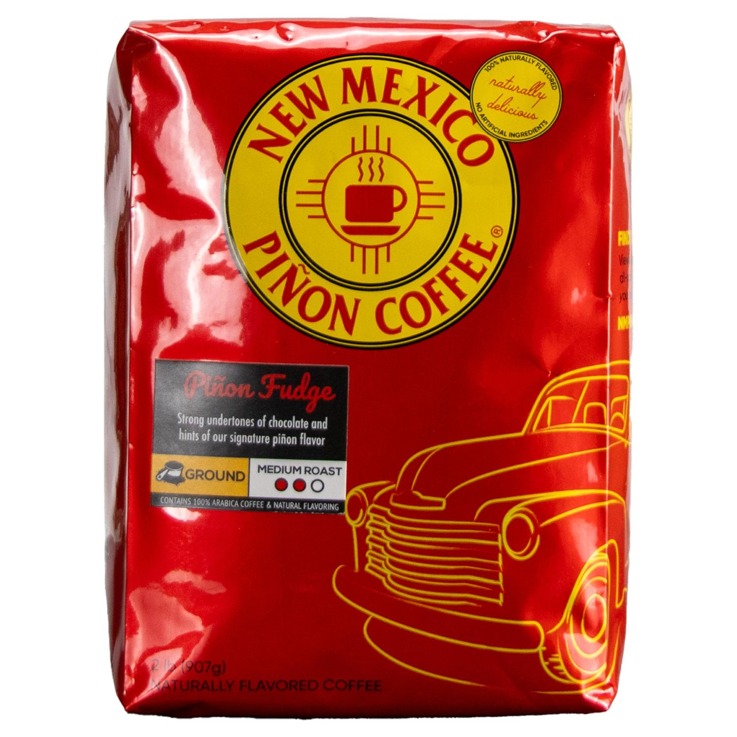 New Mexico Pion Pion Fudge Ground Coffee Medium Roast 100% Brazilian Arabica, Naturally Flavored Rich Chocolate &amp; Nutty Scoop &amp; Brew Grounds - 2 Lb Bag