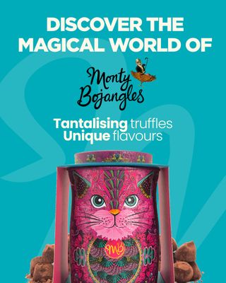 Monty Bojangles Spirit Blue Cocoa Dusted Truffles Cat Tin (4.37 oz) - Coconut Crush Luxury Chocolatey Truffles - Collectable Cat Tin Chocolate Gift