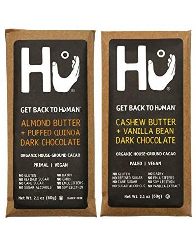 Hu Vegan Chocolate Bars | 2 Pack Almond Butter + Cashew Vanilla | Gluten Free, Paleo, Non GMO, Kosher Dark Chocolate | 2.1oz Each