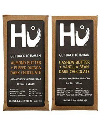 Hu Vegan Chocolate Bars | 2 Pack Almond Butter + Cashew Vanilla | Gluten Free, Paleo, Non GMO, Kosher Dark Chocolate | 2.1oz Each