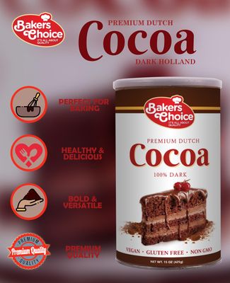 Baker's Choice Dark Chocolate Cocoa Powder - Premium Dutch Cocoa Powder - 15 oz Can - Dairy Free Kosher - Bakers Choice, Brown