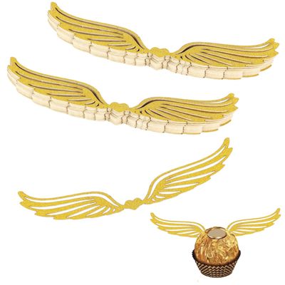 50pcs Golden Wing Cupcake Toppers, Hollow Golden Snitch Wings Chocolate Decor with 50 Dispensing Glue Wing Cake Decorations for Birthday Wedding Party Decor Supplies
